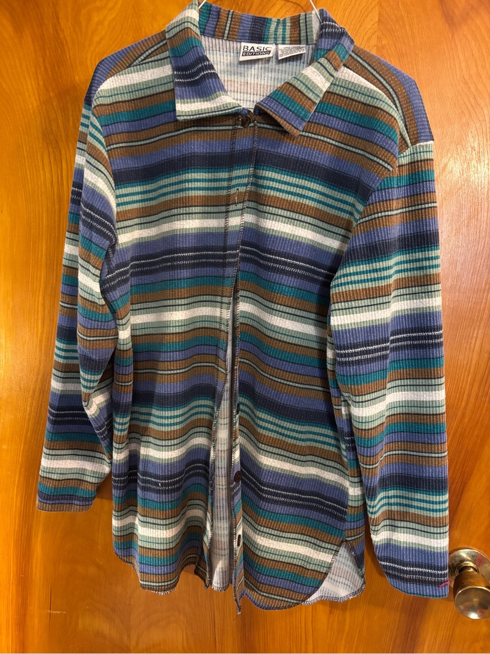 Basic Editions Multicolor Striped Button-Front Casual Shirt Jacket